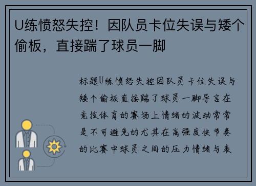 U练愤怒失控！因队员卡位失误与矮个偷板，直接踹了球员一脚